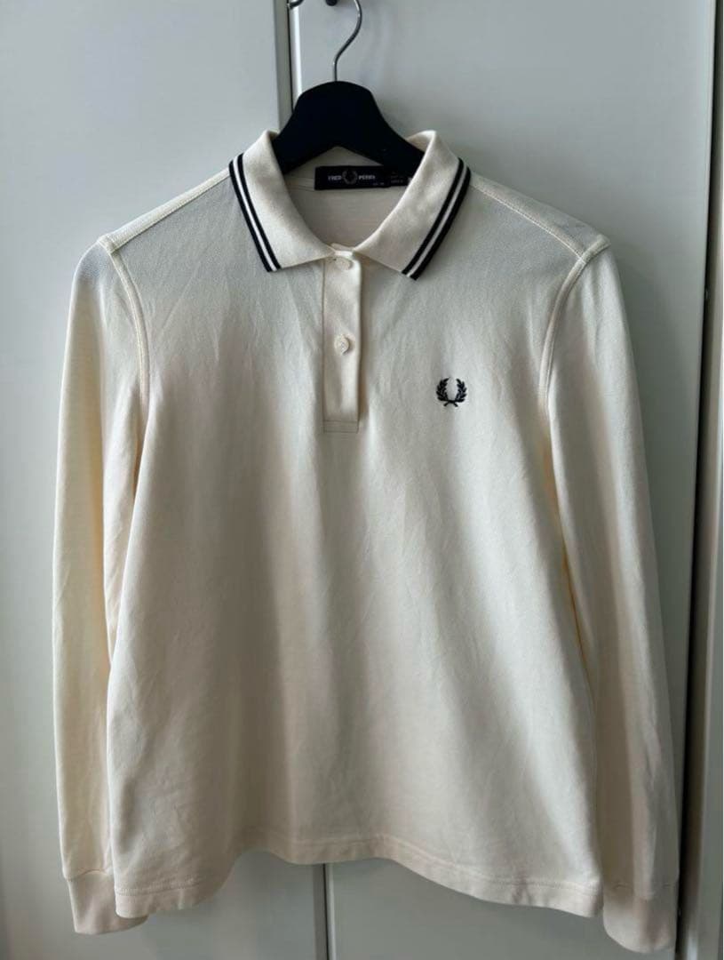 美品　FRED PERRY 長袖ポロシャツ アイボリー UK 12 Classic Knitted Long Sleeve Shirt(S X23：PORRIDGE MARL): | FRED