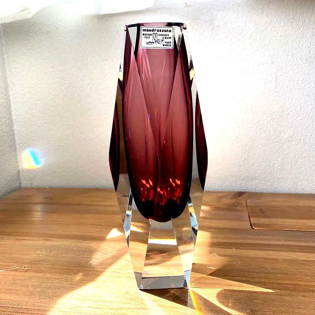 ソンメルソ　ムラーノ　赤紫　ムラノガラス　ベネチア　フラワーベース ベネチアングラス ムラノ イタリア ワイングラス レッド ゴールド 金彩