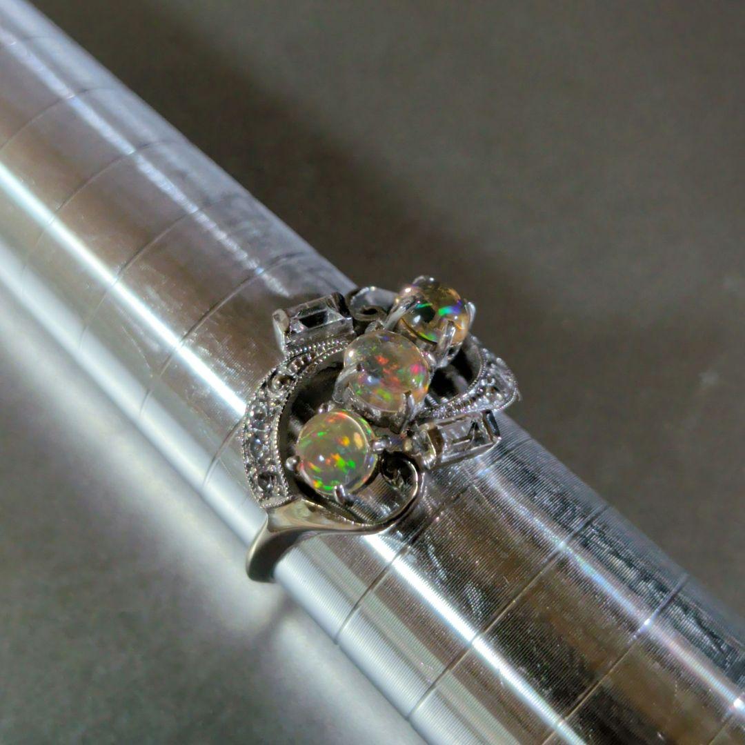 リング　K14　585　WG　天然ウォーターオパール　ガラス　3.16g　ソ付