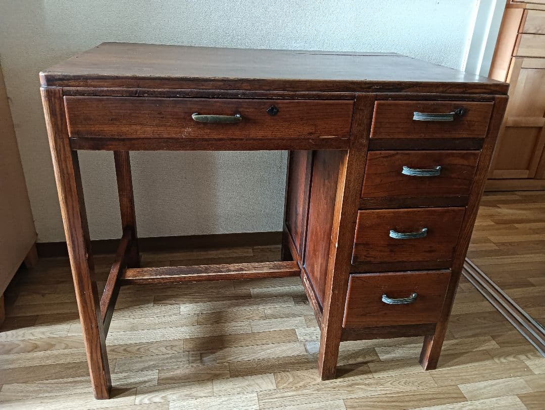 アンティーク木製和机 5引き出し ブラウン 書類棚 引き出し デスクワゴン 書類 整理 収納 チェスト 木製