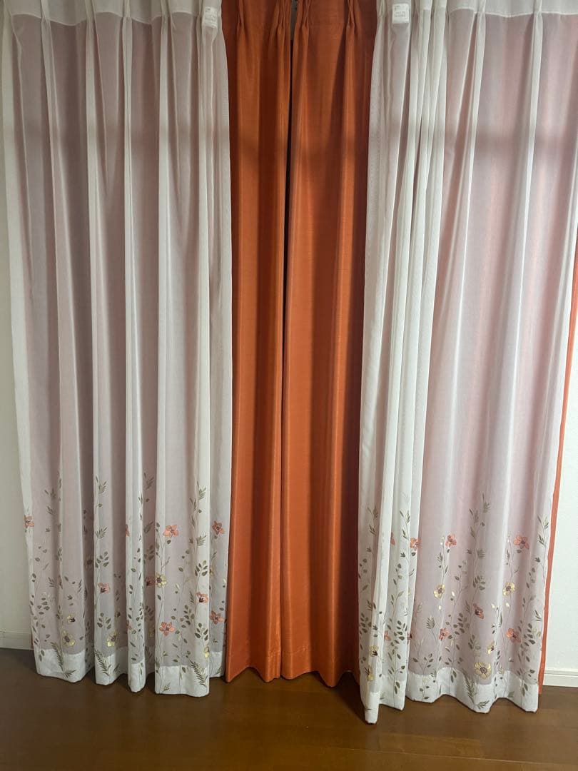 シビラ　オレンジカーテン サンゲツ　レースカーテン　2セット Amazon｜リビングルームレースカーテンボイルライトフローチュール