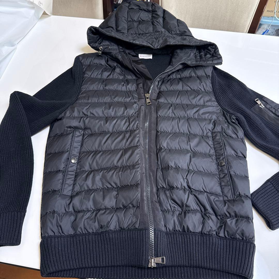 MONCLER フード付きダウンジャケット L ブラック MONCLER (モンクレール) フード取り外し フルジップ ダウンジャケット