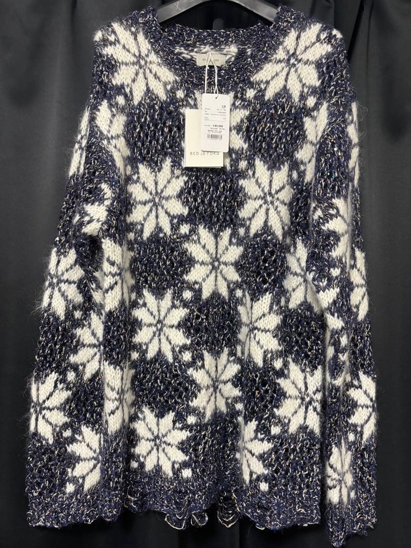 【定価93,500】ベッドフォード• Pattern Crew Neck BED J.W. FOR/ベッドフォード】Snow Pattern Crew Neck Knit（ニット