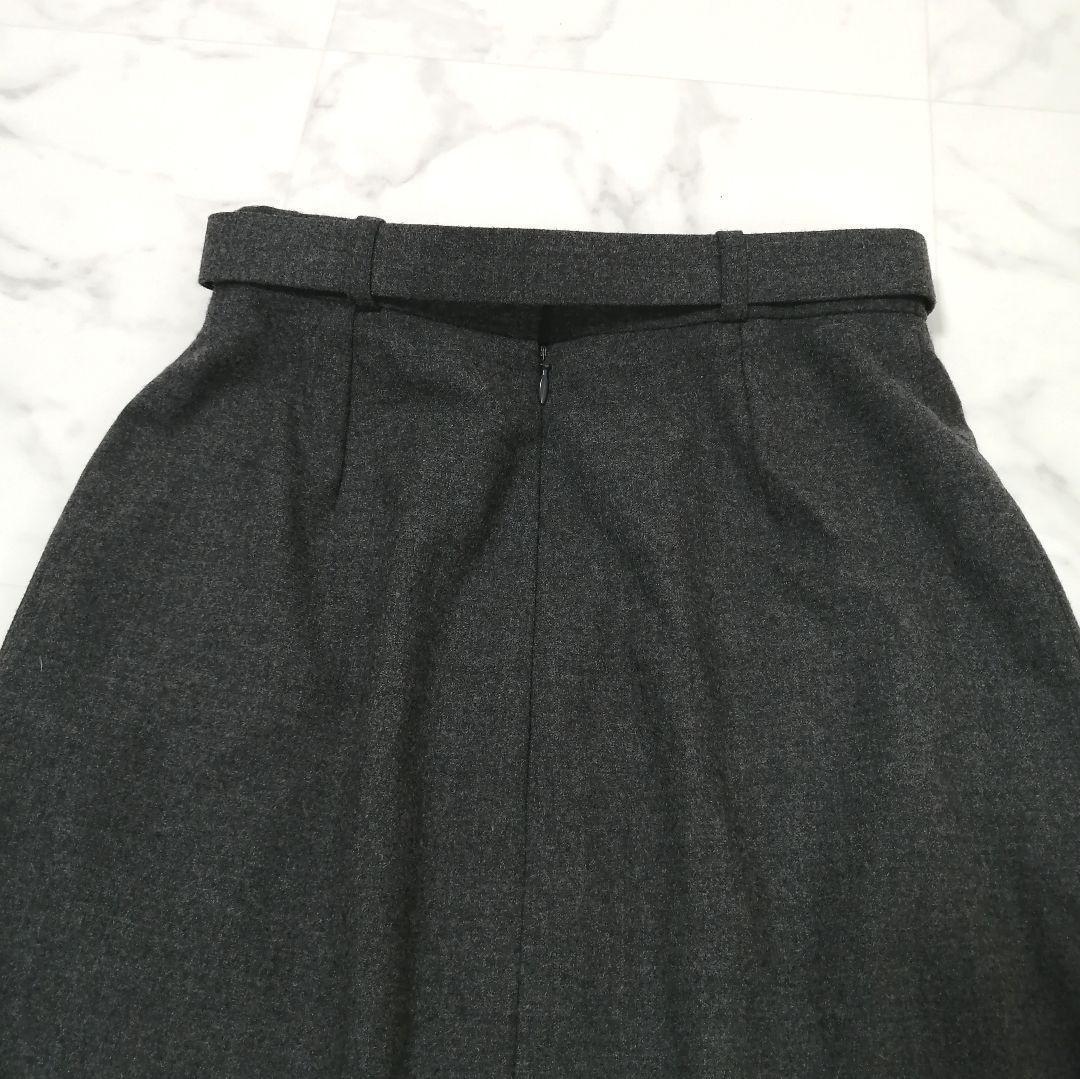 美品✨ セリーヌ 膝丈 ウールスカート ロゴベルト 灰 36 美シルエット