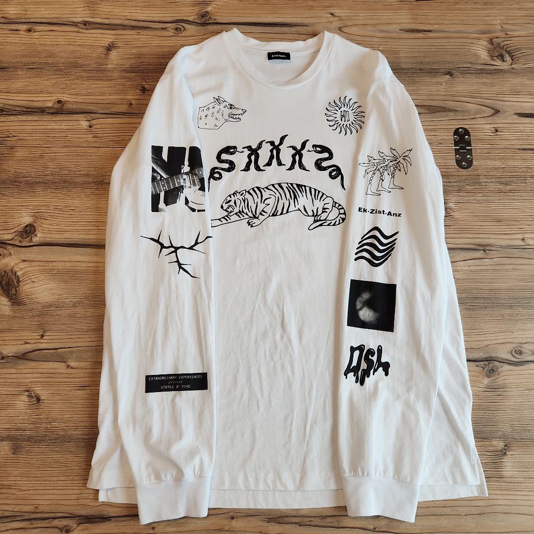 DIESEL ディーゼル プリント ロンT 白 XLサイズ - メルカリ