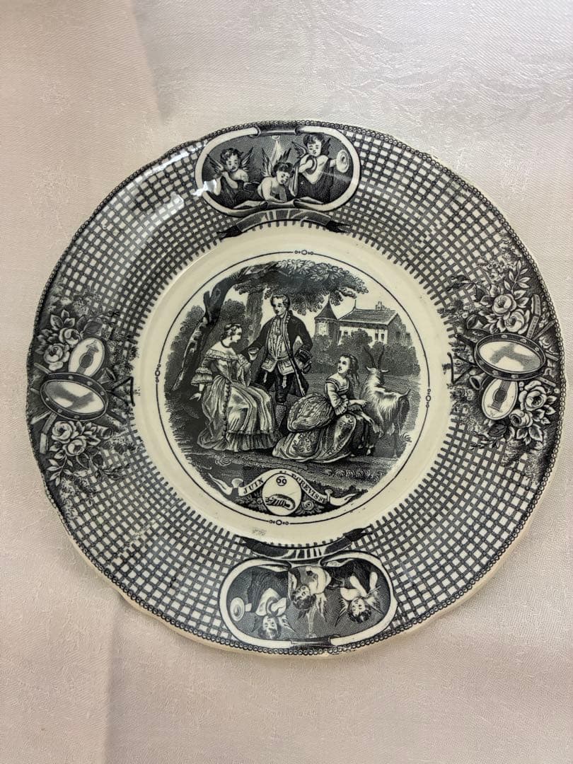 フランス アンティーク Vieillard & Johnston ボルドー窯 Jules Vieillard Bordeaux ボルドー窯 グリザイユプレート フランス