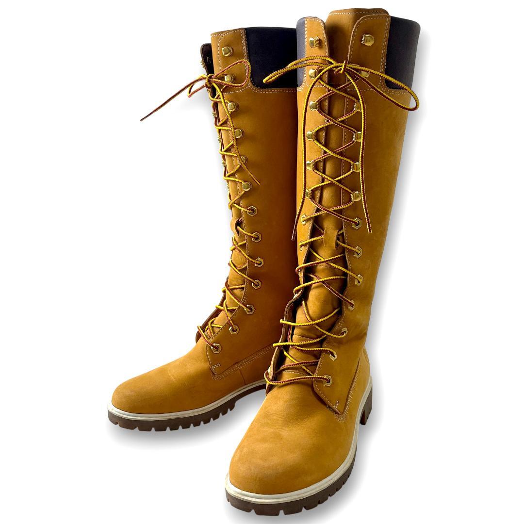 ティンバーランド 23.5cm ロングブーツ レースアップ イエローブーツ