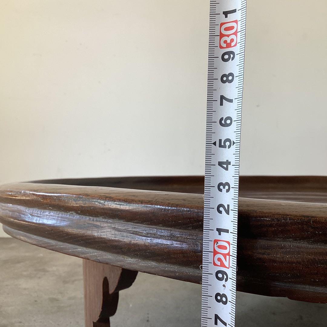 73㎝ 天然木の丸い脚付き膳 卓 座卓 ちゃぶ台 栗盆 時代物