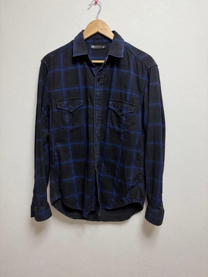 【キムタク愛用ブランド】 マインデニム デニムチェックシャツ Blue サイズ3 キムタク愛用ブランド】 マインデニム デニムチェックシャツ Blue