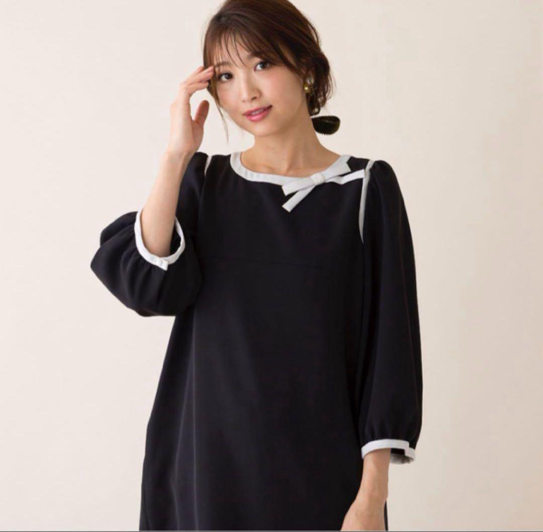 ローズティアラ　ダブルクロスコクーンワンピース　ブラック　42 Rose Tiara（ローズティアラ） ワンピース オーガンジー刺繍ワンピース