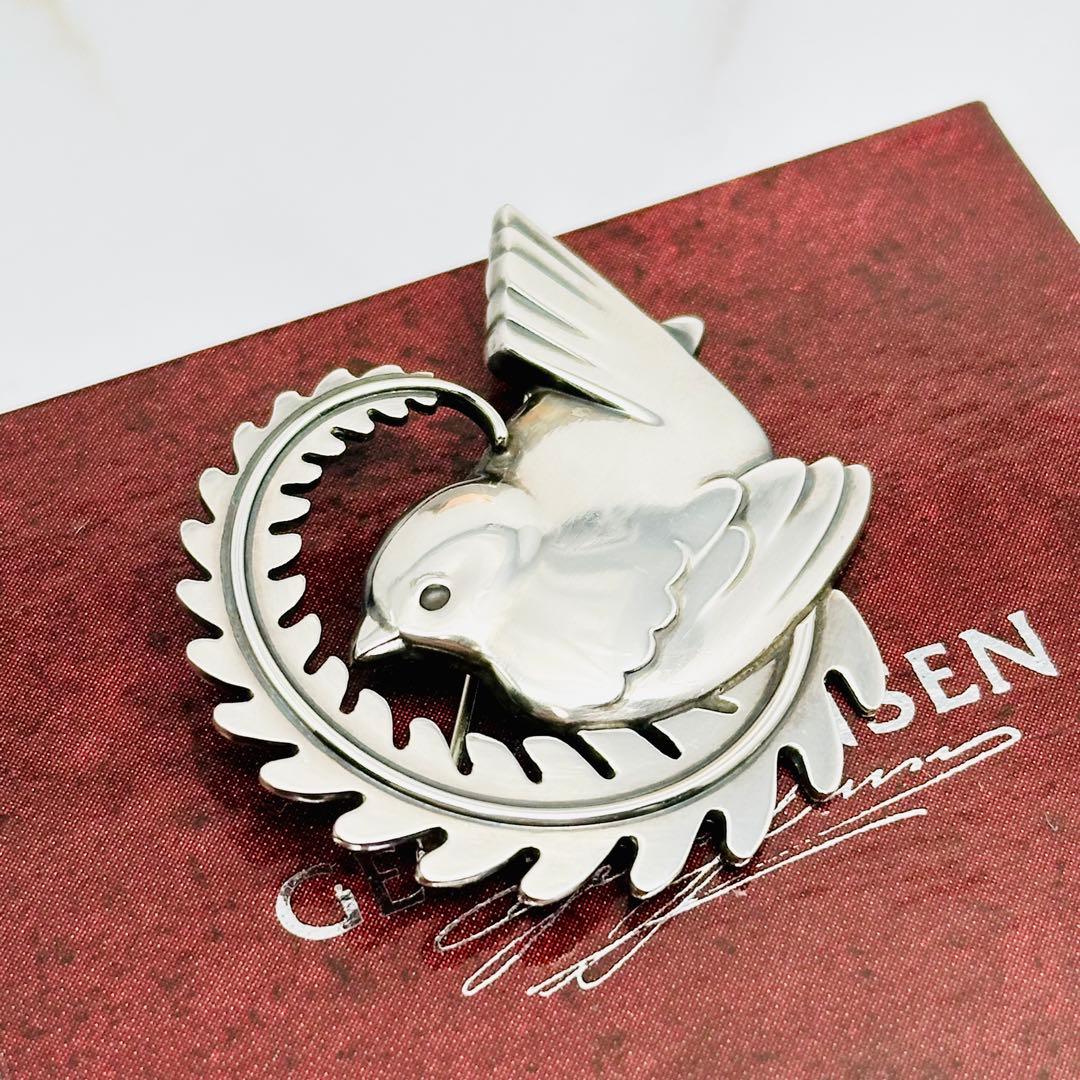 美品 GEORG JENSEN 309 シルバーブローチ バード 鳥 リーフ 葉 - メルカリ