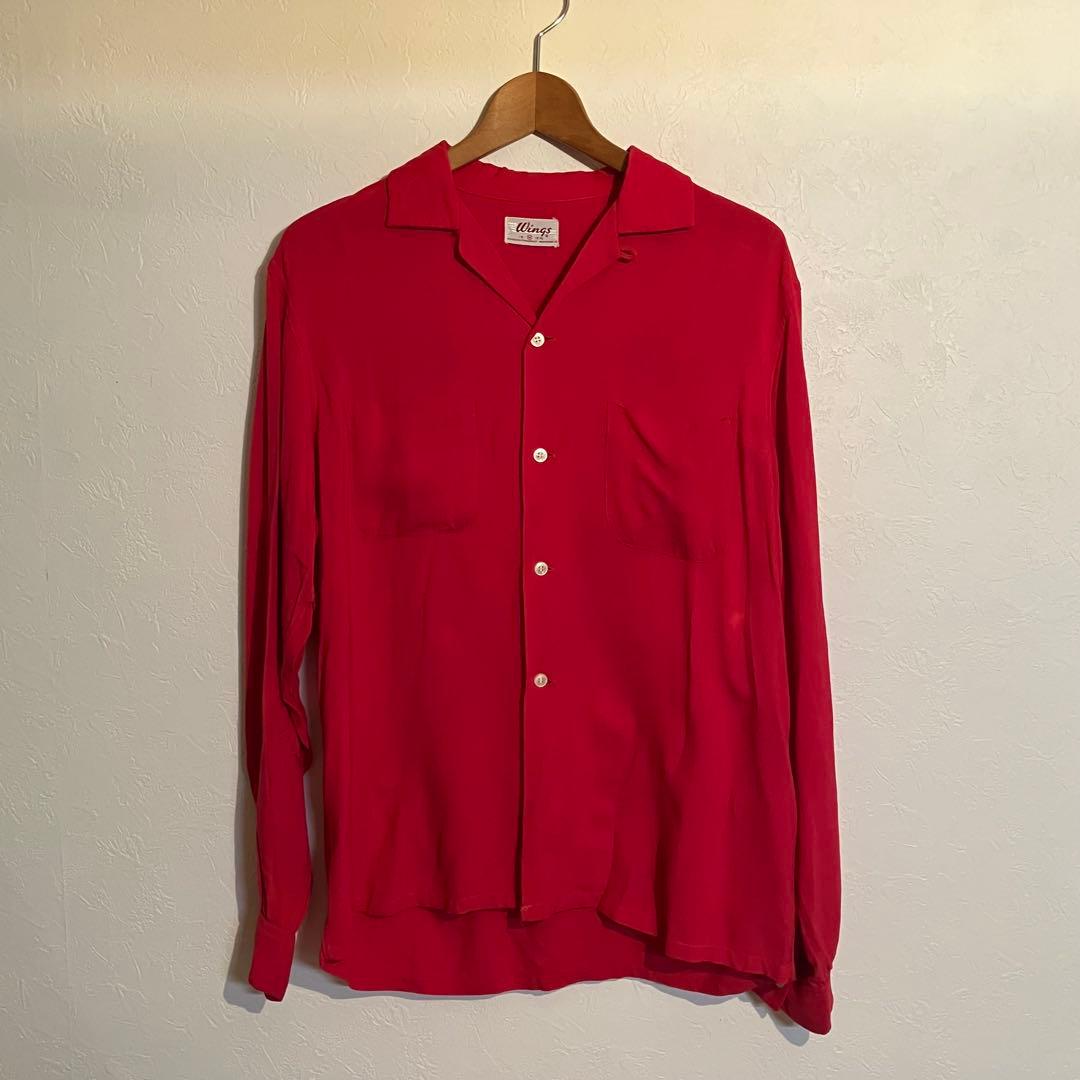50s 60s Wings vintage usa製 レーヨンシャツ M red - メルカリ