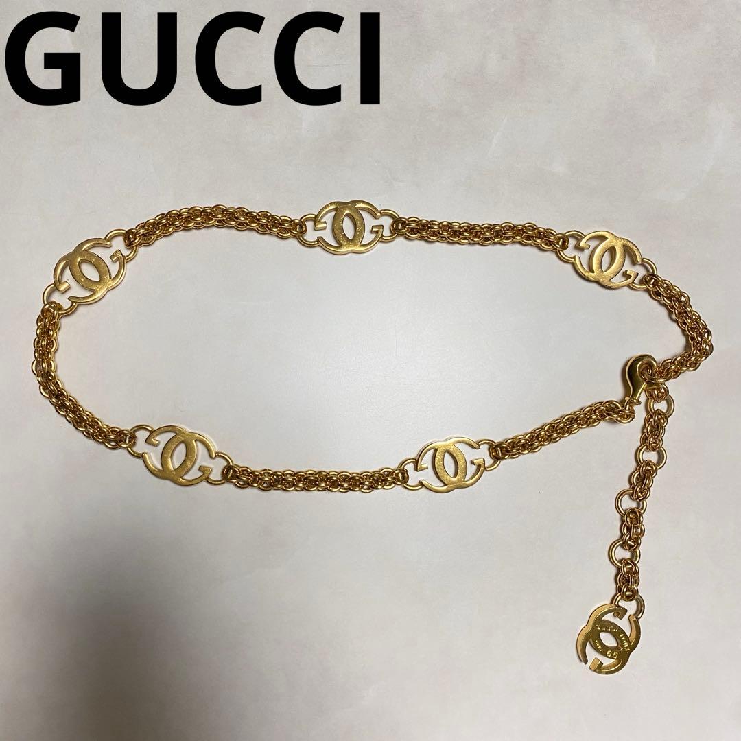 GUCCI　チェーンベルト　ダブルG　インターロッキング　ゴールド　ヴィンテージ GUCCI（グッチ） ベルト ダブルG ブラック ブラウン メンズ GUCCI