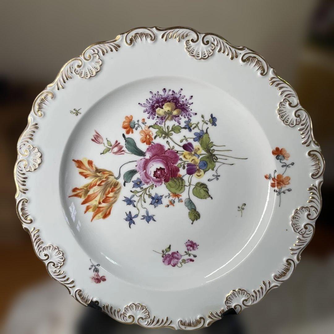 マイセン　アンティーク 花柄の陶磁器プレート マイセン「花文様 透かし装飾絵皿6客組」《アンティックかとう》