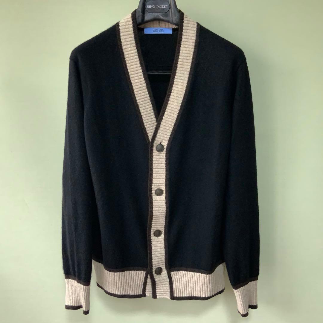 BluBre ブリッラ別注 ウールカシミヤ ラインカーディガン M 黒系 BluBre〉スタッフ関口が大人買いしたくなる別注カーディガンを