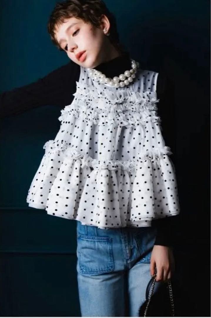 shéller シェリエ　Dot organdy flare tops SHIRTS / BLOUSE – shéller / シェリエ