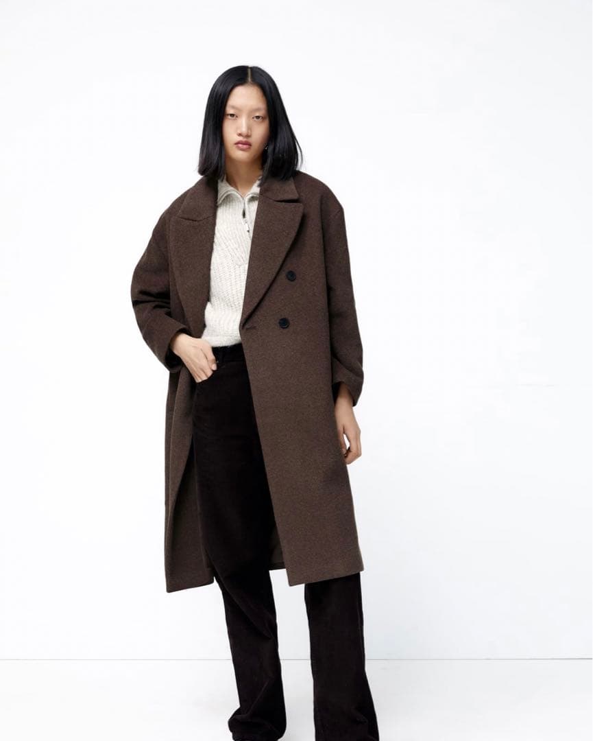 ZARA ウール混コート ブラウン XS - メルカリ