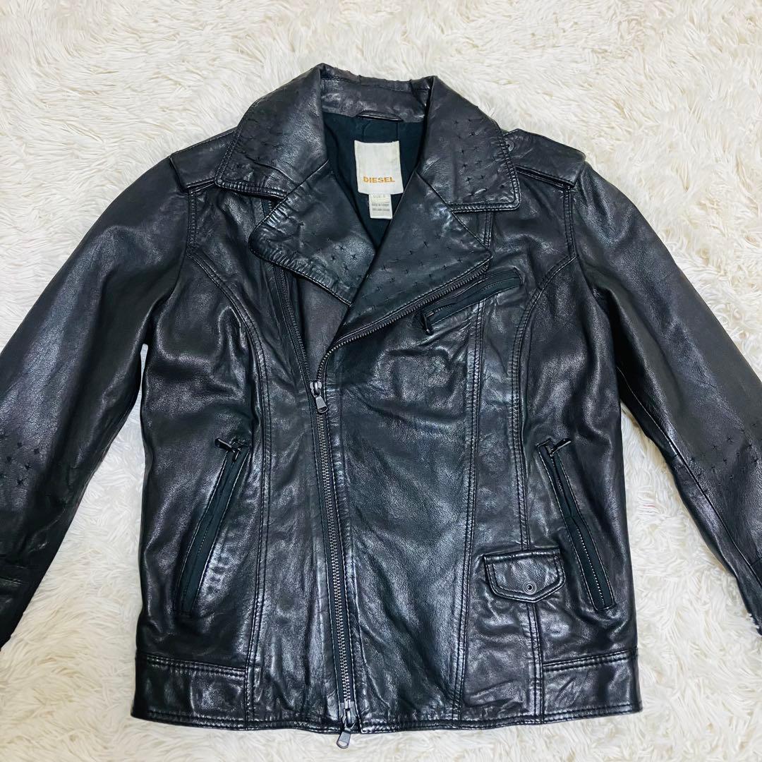 美品】DIESEL ディーゼル ラムレザー ダブルライダース 星型パンチング