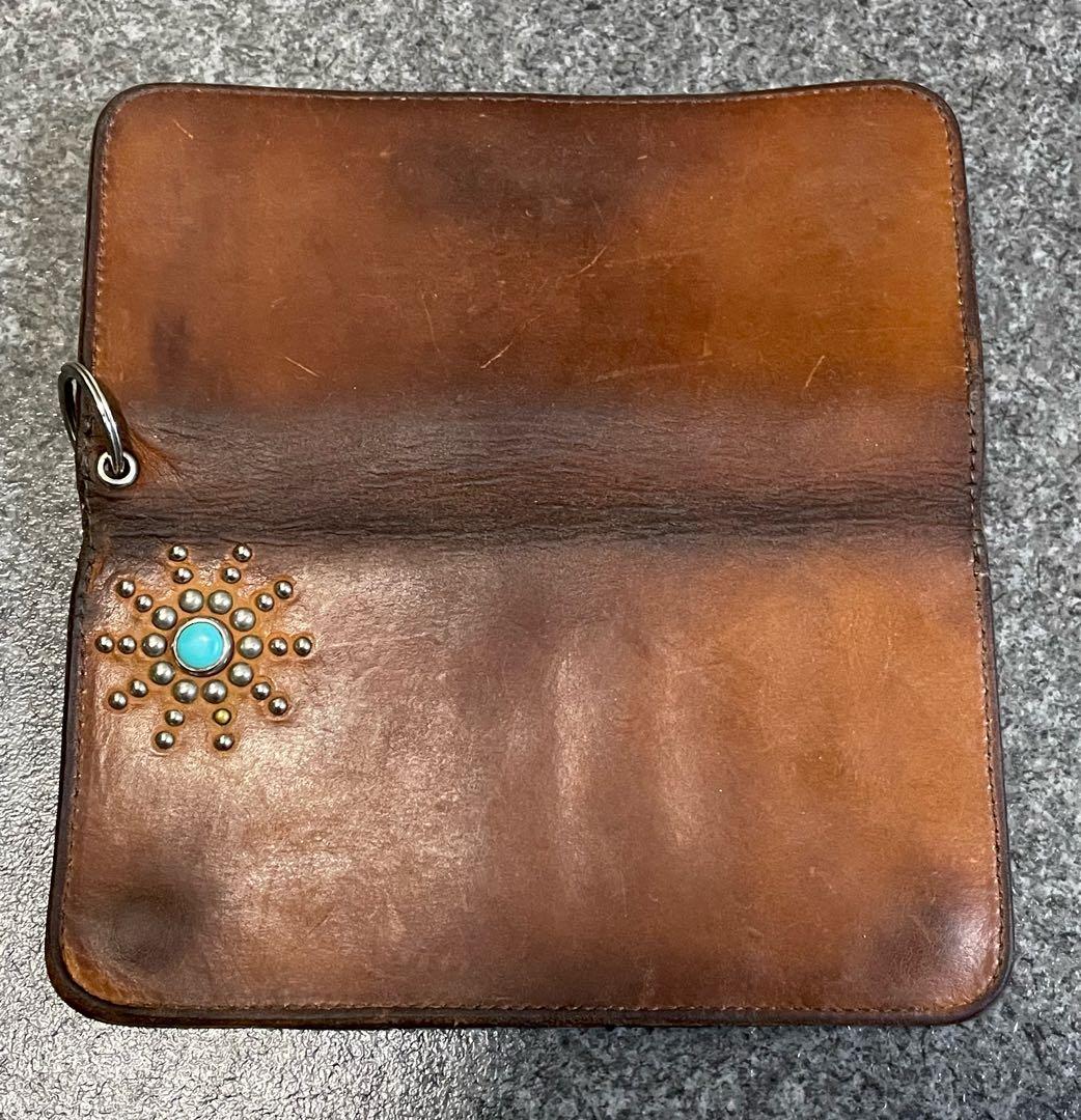 HTC レザーウォレット 長財布 茶 スタッズ ブラウン エイジング - メルカリ
