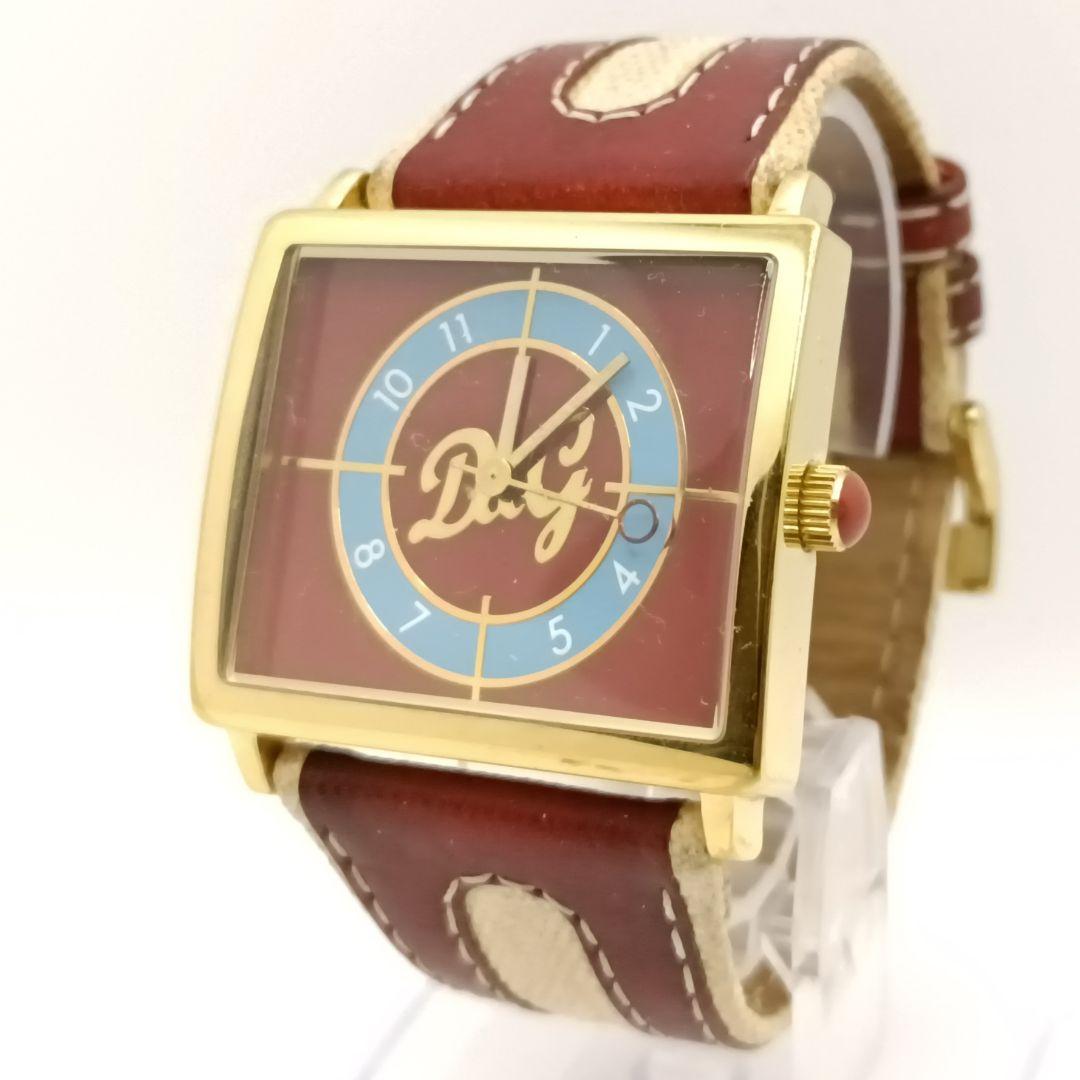 ドルガバ ビッグフェイス スクエア TIME 腕時計 ボルドー ゴールド