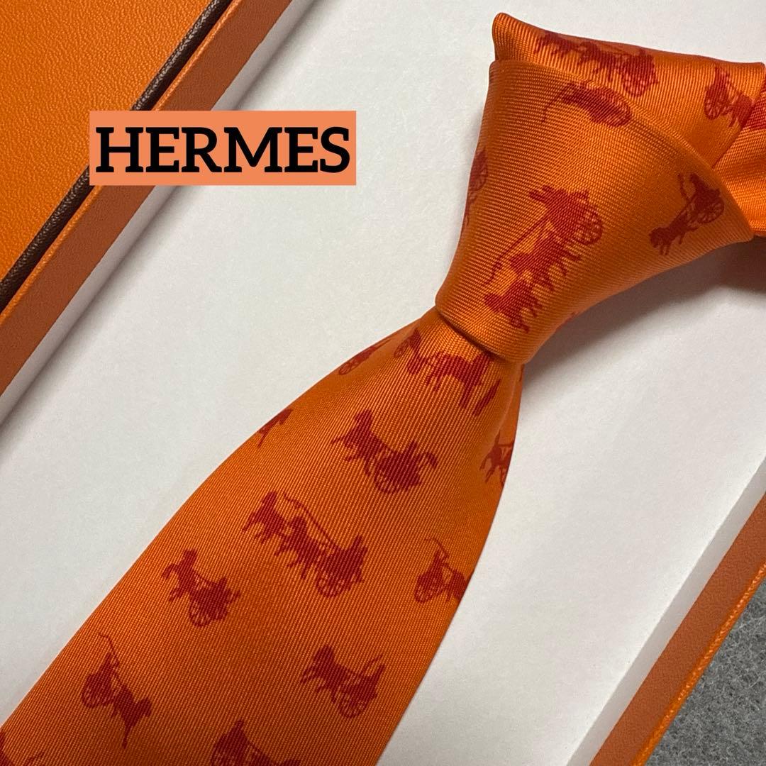 美品 エルメス ネクタイ オレンジ 馬柄 貴族 結婚式 - メルカリ