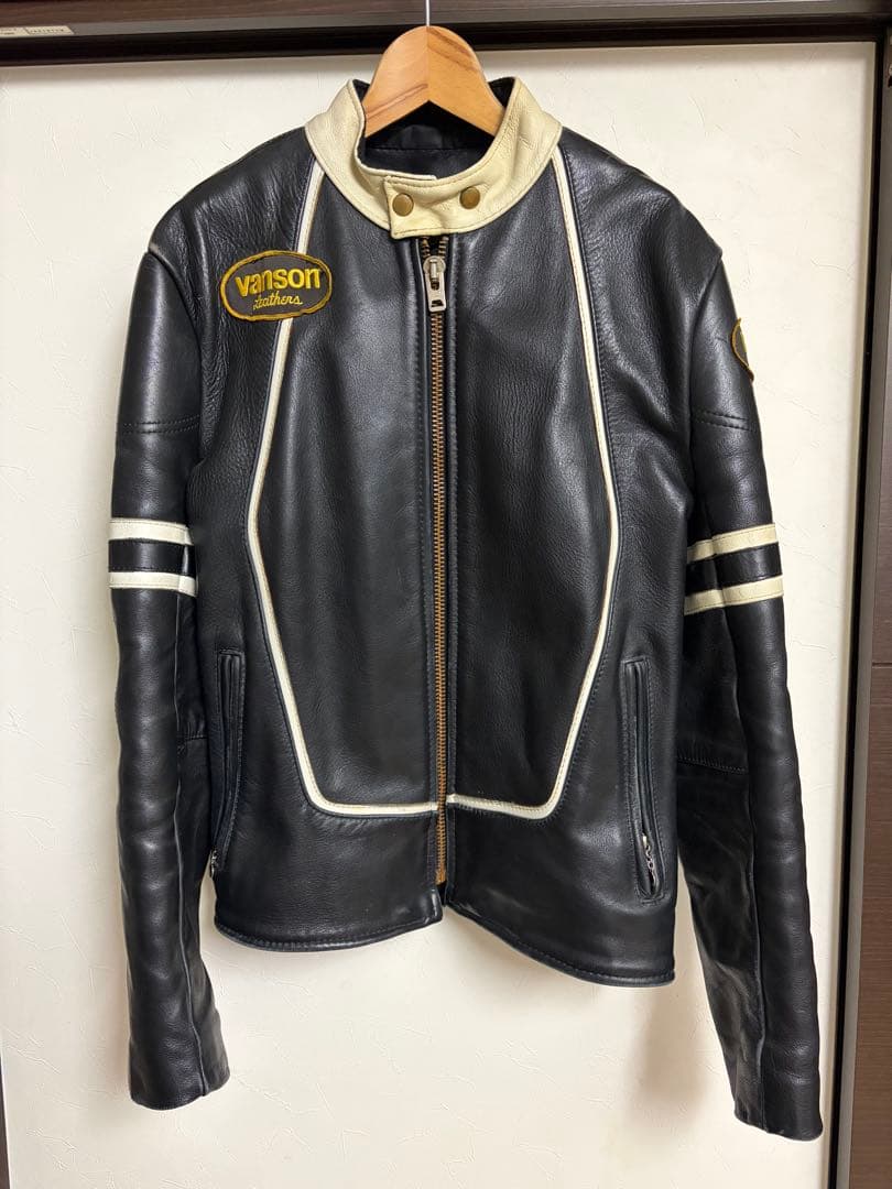 VANSONシングルライダースジャケットブラック/ホワイト/ブラックsize38 VANSON（バンソン） レザージャケット DAITONA デイトナ シングル