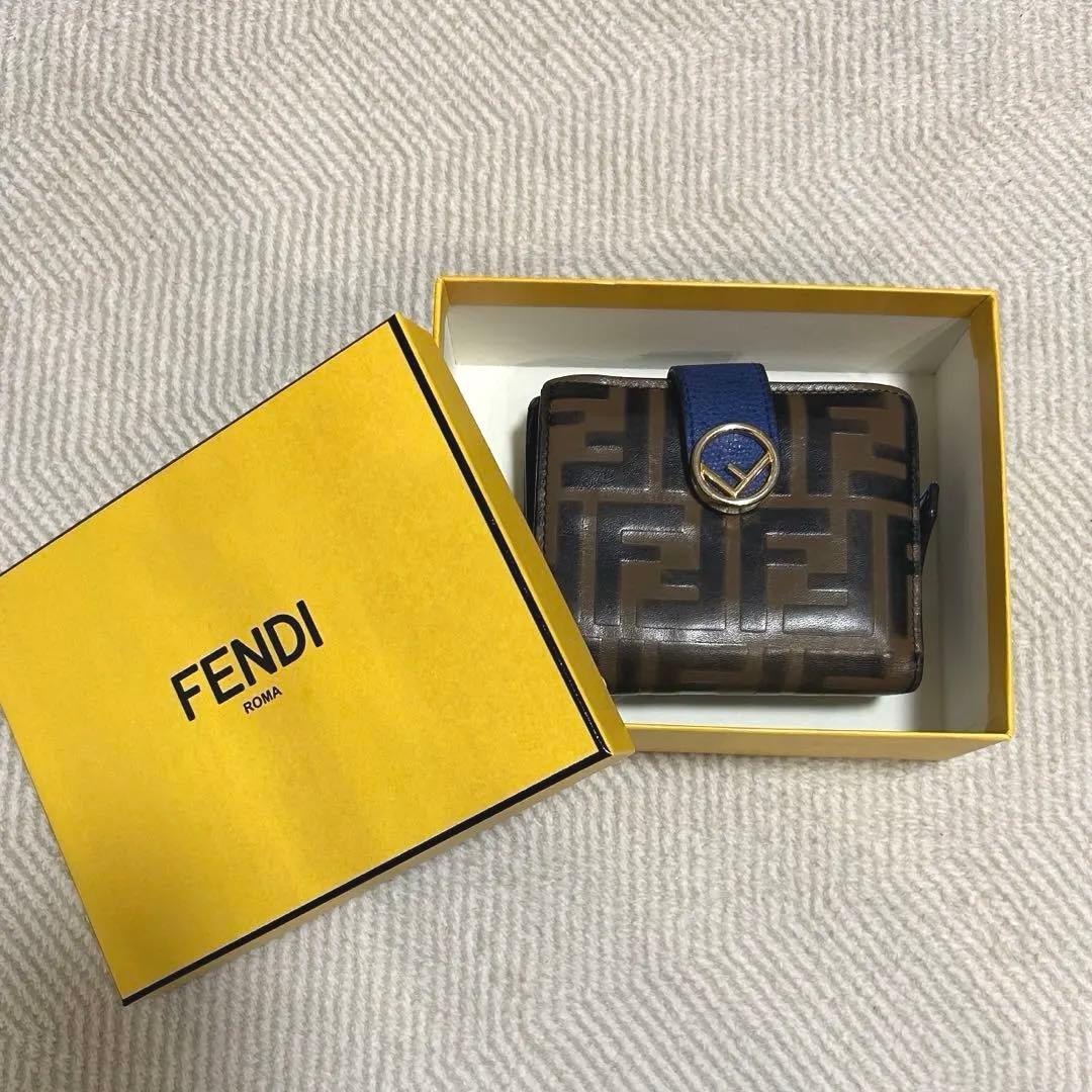ス*ミ様 FENDI 二つ折り財布 FFロゴ ブラウン/ブルー 箱付き FENDI フェンディ 2つ折り財布 小銭入れ付き/FF DIAMOND レディース