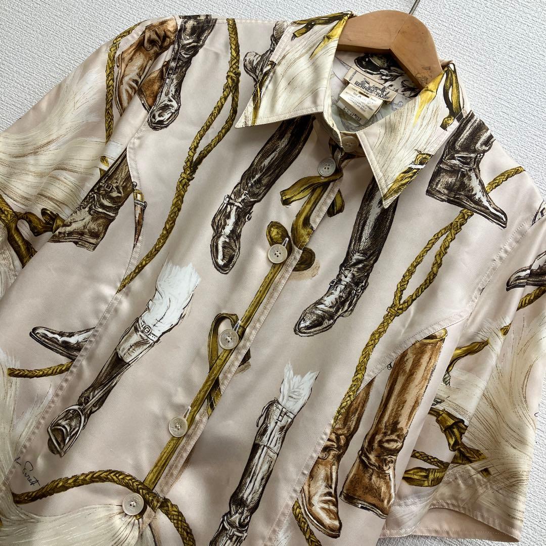 美品　エルメス　HERMES シルク　ブーツ柄　シャツ　ブラウス　40 楽天市場】質屋 エルメス HERMES 服 オレンジ シャツ 40 サイズ シルク