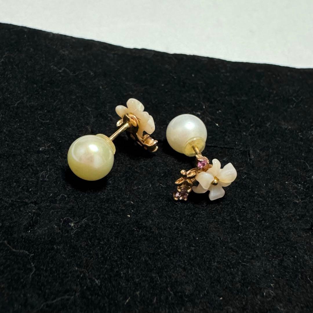 サマンサティアラ K10 2way ピアス フラワーレターズ 淡水パール PG
