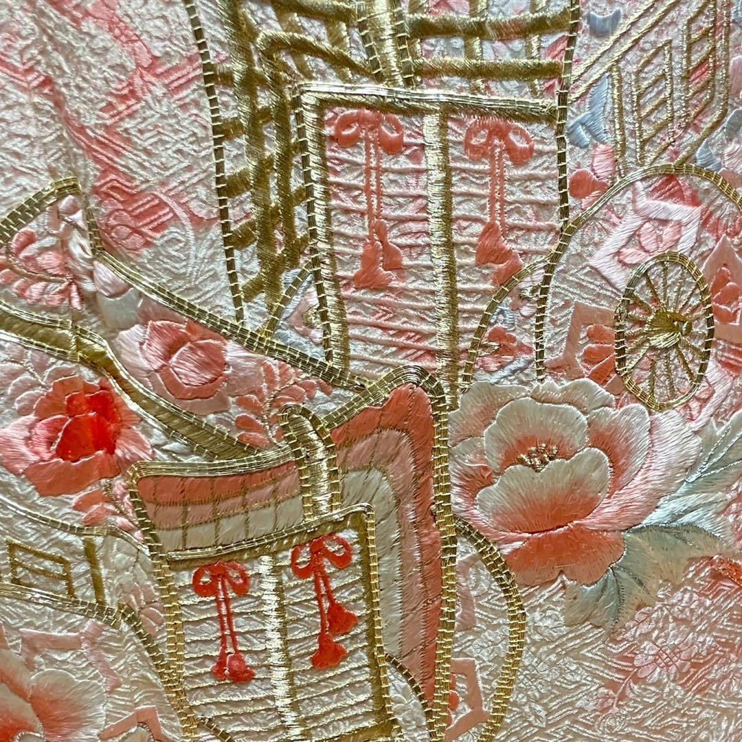 7534］訪問着 美品 御所車花文様 総絞り 金銀糸 駒刺繍 正絹 着物 袷