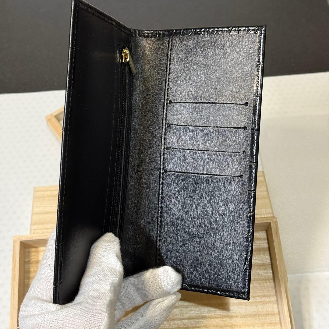 K*e様 【超貴重限定桐箱入】皇居 長財布 クロコ調牛革黒/コインケース