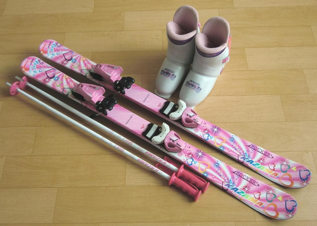 ■■12月・1月限定■送料無料■子供用スキーセット■板106靴21■WAX済■■ スキー板 スキーセット スキー4点セット ジュニア キッズ〔お買い得