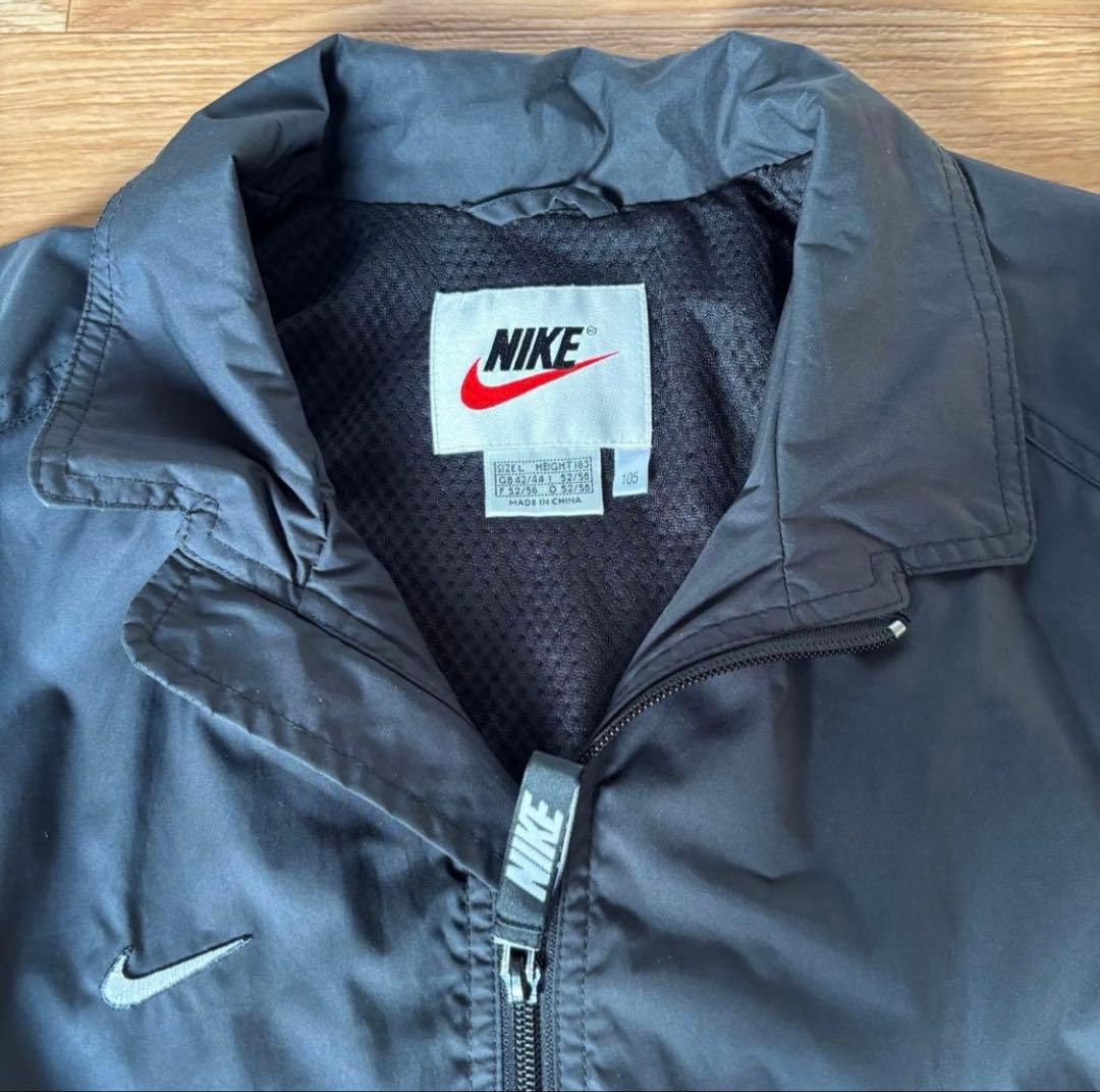 90s NIKE ナイキ 白タグ ナイロンジャケット L刺繍ロゴ 銀タグ 黒古着