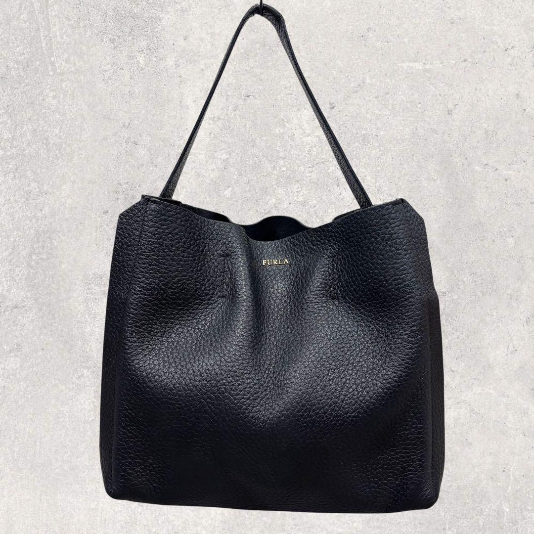 FURLA フルラ カプリッチョ 2way トートバッグ シボ革 ダークネイビー