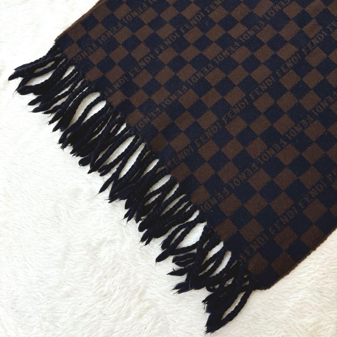 FENDI フェンディ チェッカー柄 ウール マフラー ストール ショール