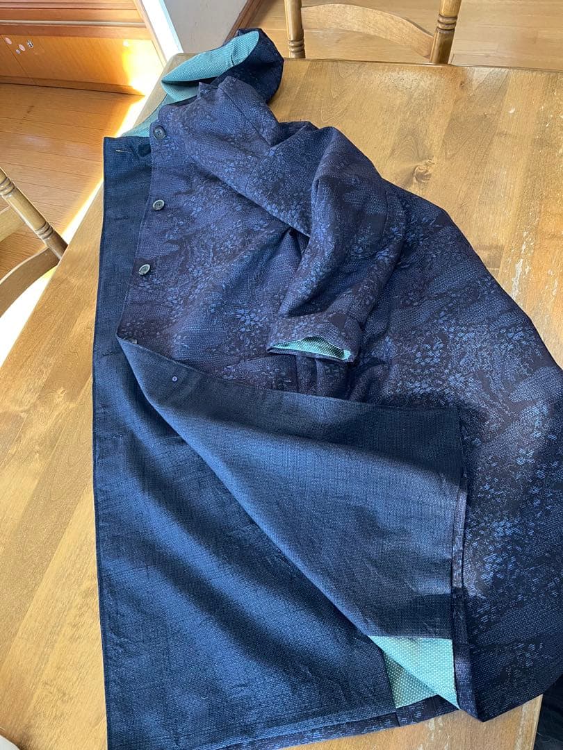 着物リメイク 結城紬コート 裏地蚊絣お召し ハンドメイド - メルカリ