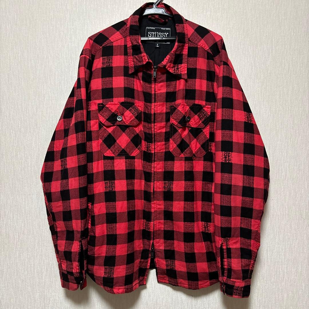 OLD STUSSY 90sチェックフランネルシャツ WジップジャケットL - メルカリ