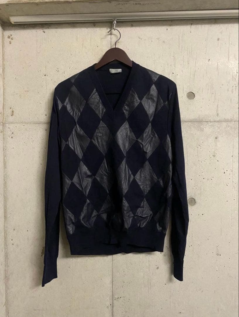 K*O様 dior homme 19ss ランウェイ着用レザーアーガイルニット dior homme 19ss ランウェイ着用レザーアーガイルニット ブラック