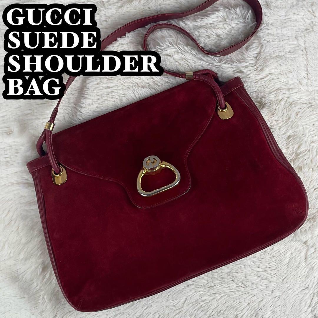 GUCCI 赤 スエードショルダーバッグ
