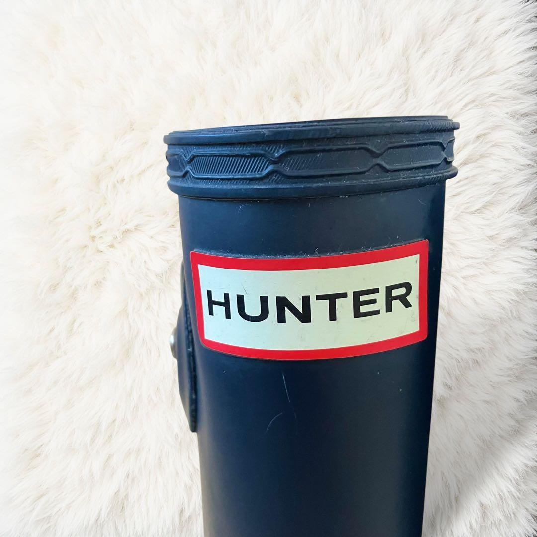 バックル ネイビー ハンター レインブーツ 24.0cm US7 38 ロング