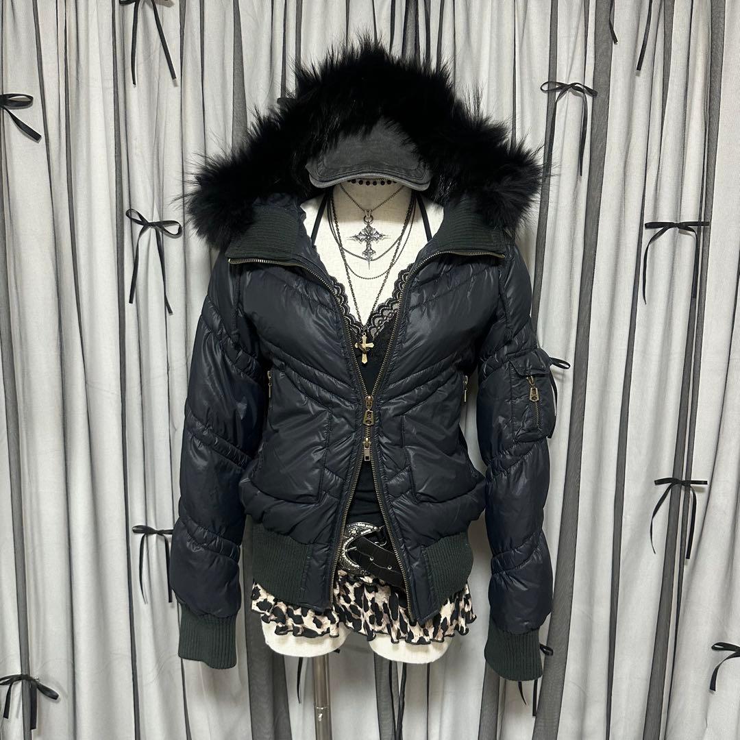 平成ギャル y2k リアルファー付き 光沢ダウン フェアリーグランジ