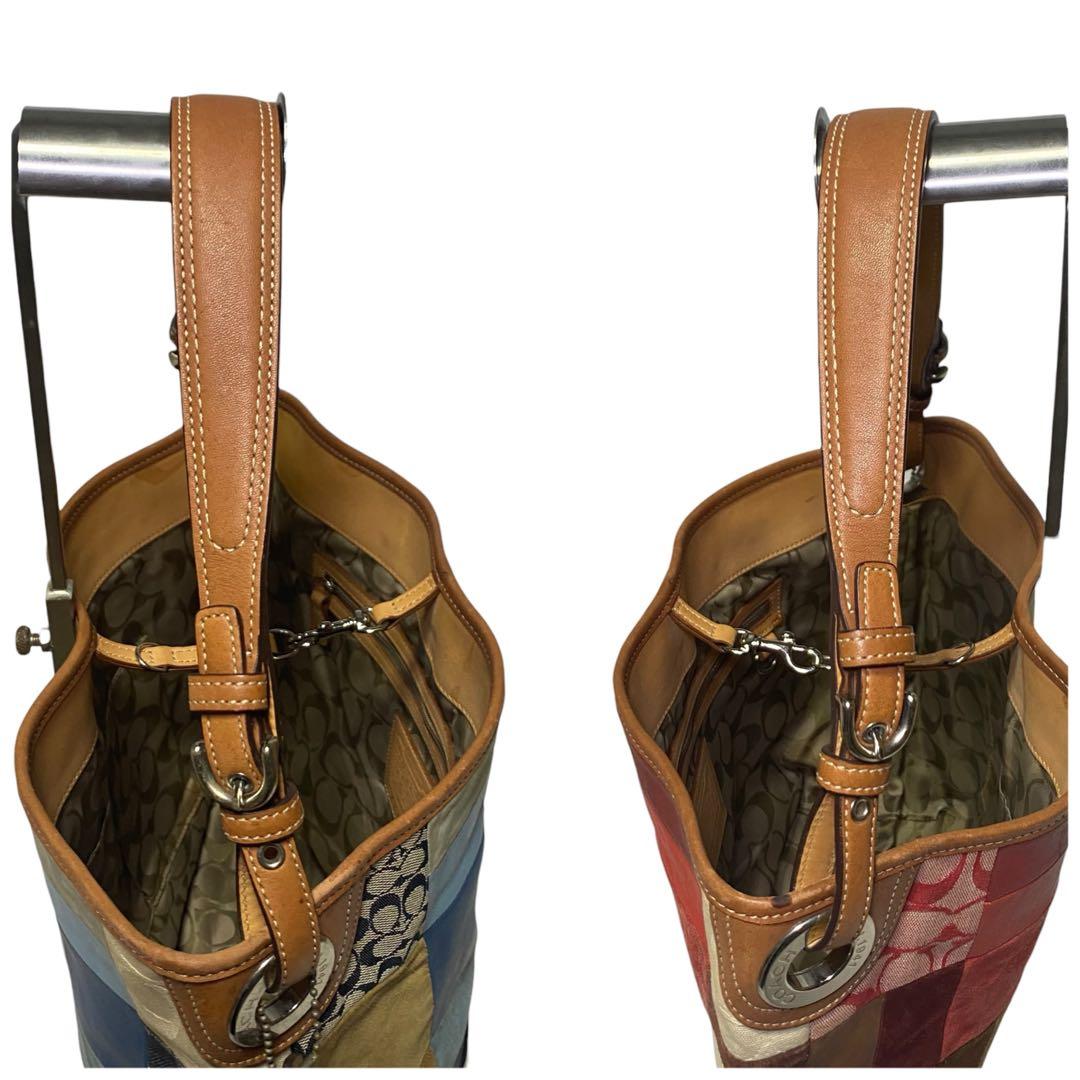 希少 coach パッチワーク ショルダー レザー スエード マルチカラー