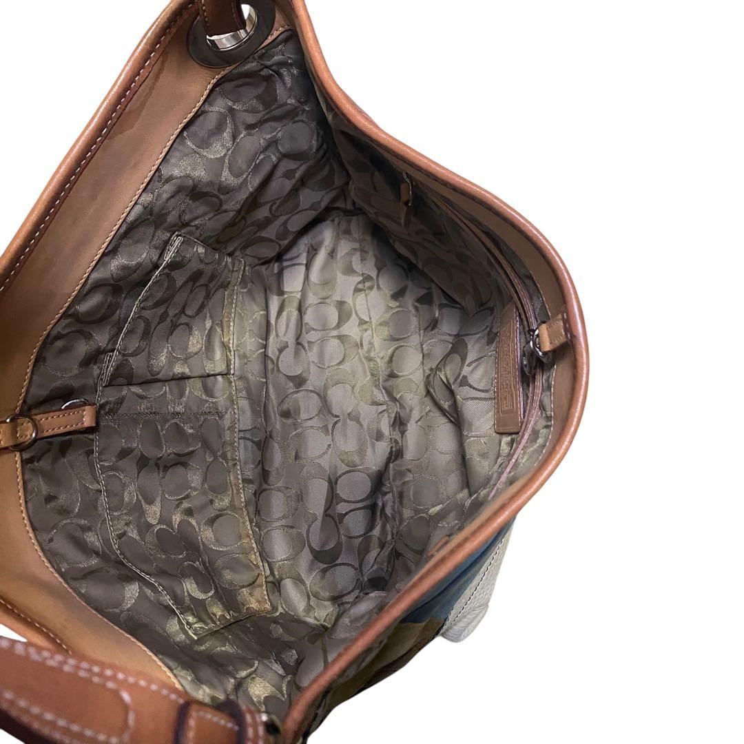 希少 coach パッチワーク ショルダー レザー スエード マルチカラー