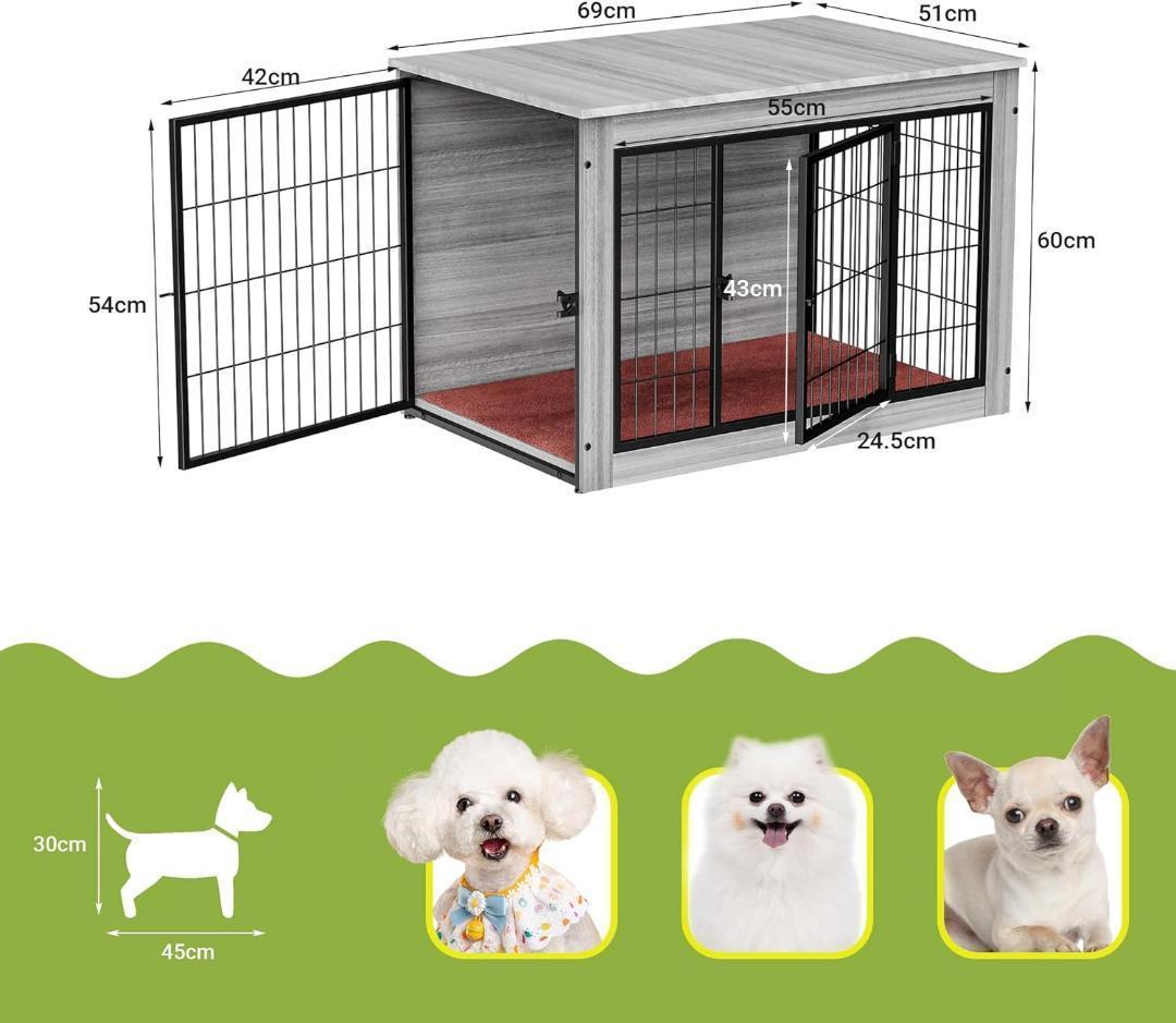 Alebert 犬 ケージ ペットケージ 木製 ペットサークル グレー Mサイズ