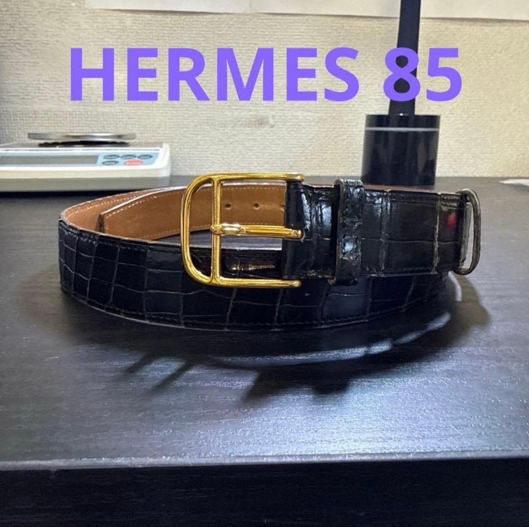 HERMES エルメス　クロコダイルベルト85 ゴールド/ブラック　ビンテージ HERMES（エルメス） 美品 豪華 アリゲーター クロコダイル メンズ