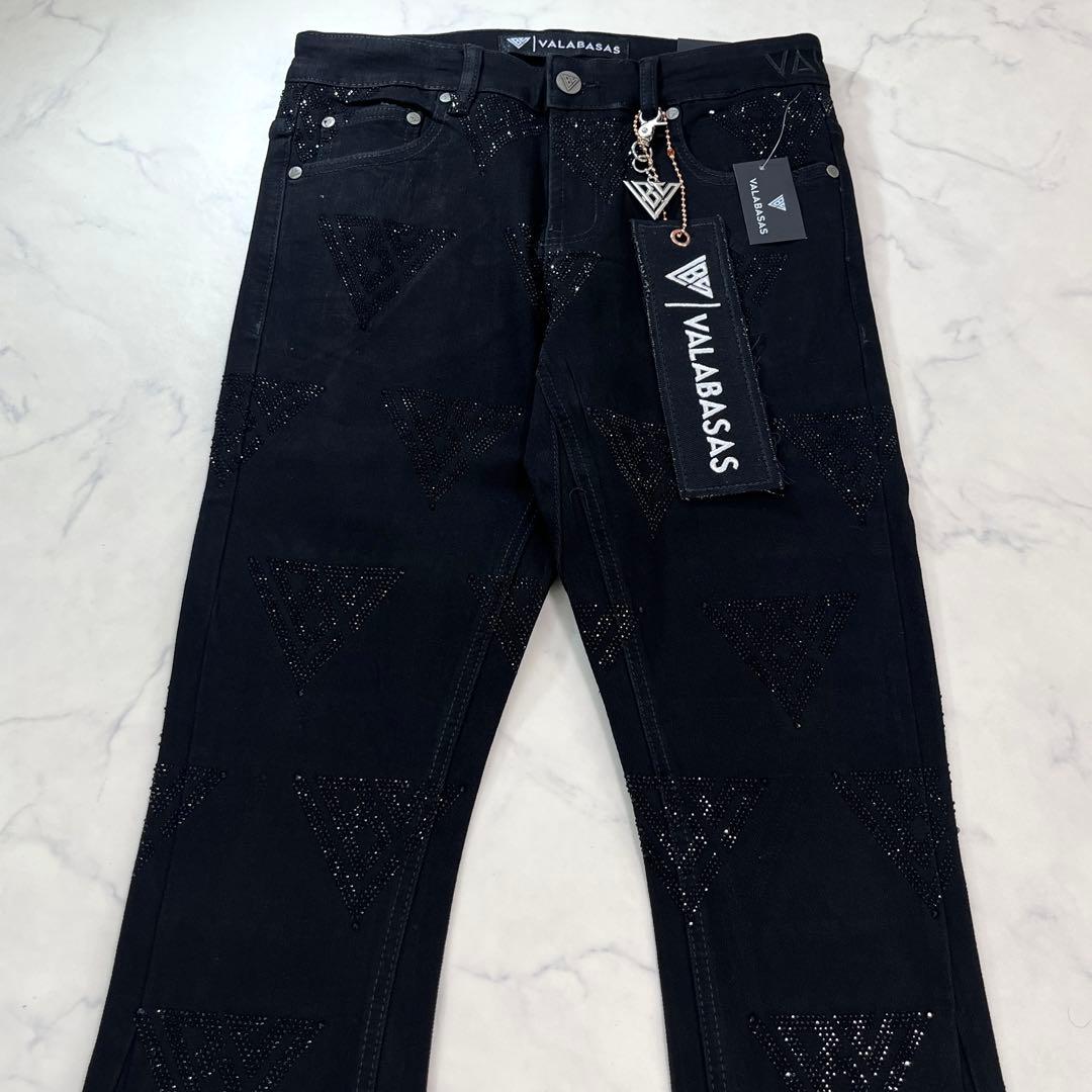 新品バラバサスvalabasas ラインストーンスキニーフレアデニムビーズ