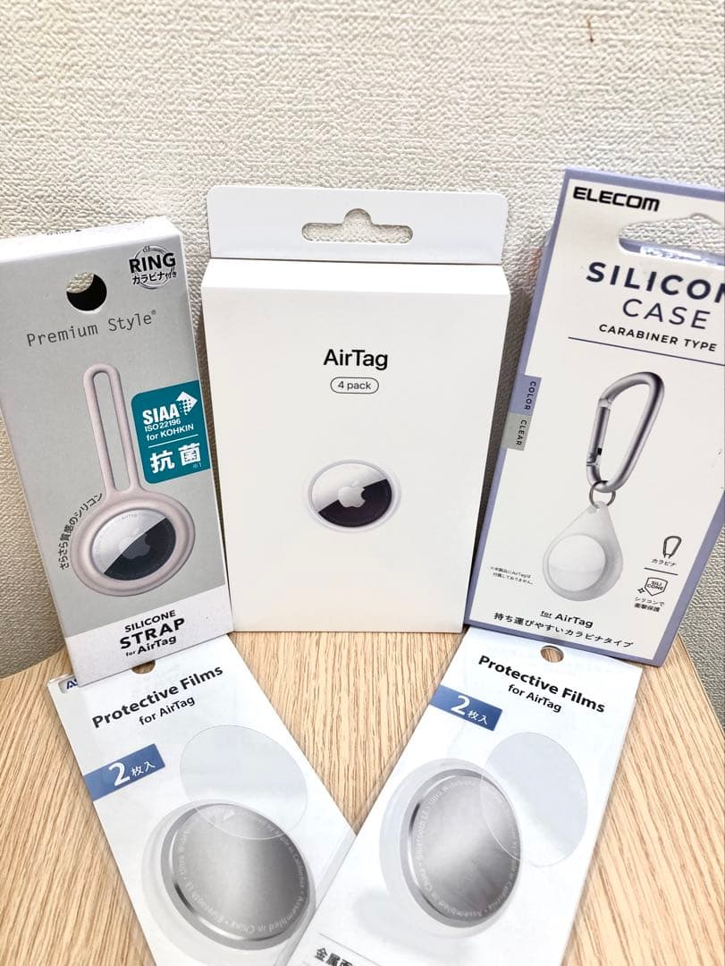 【新品】AirTag 4個入り 保護フィルム•シリコンストラップセット 4562358115936.PT09.jpg
