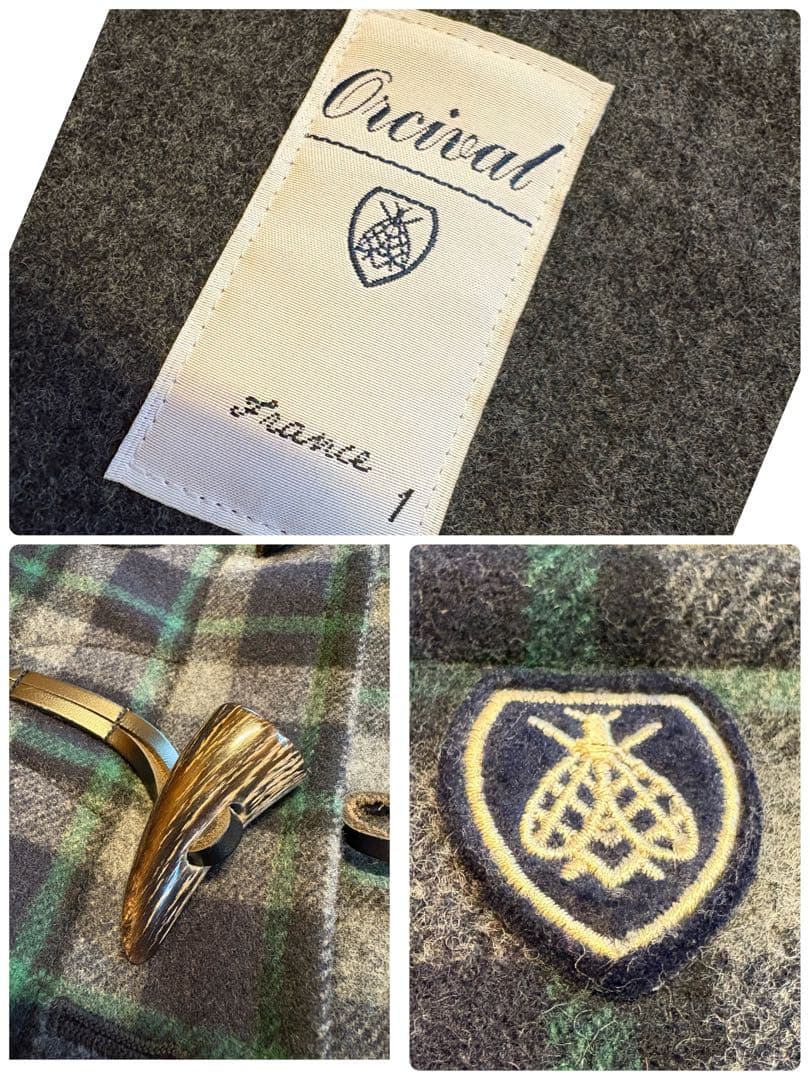 ORCIVAL】ダッフルコート チェック柄 ネイビー系 リアルホーントグル 1