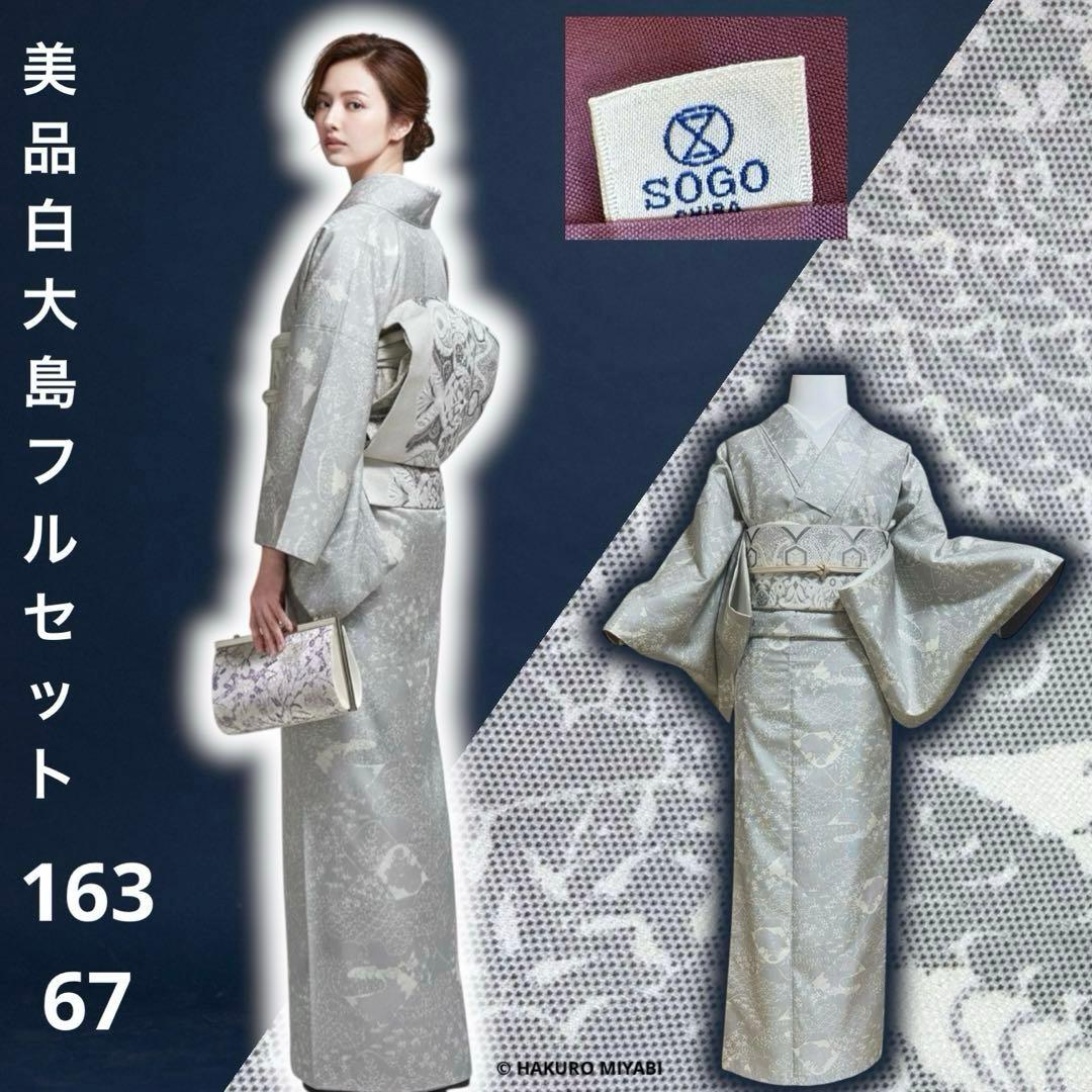 未使用近い　SOGO 美品　袷　正絹　白紬　大島　白大島　小紋　フルセット FINAL PRICE ／ 特選 紬 大島紬 白大島 着物 中古 正絹 袷 カジュアル