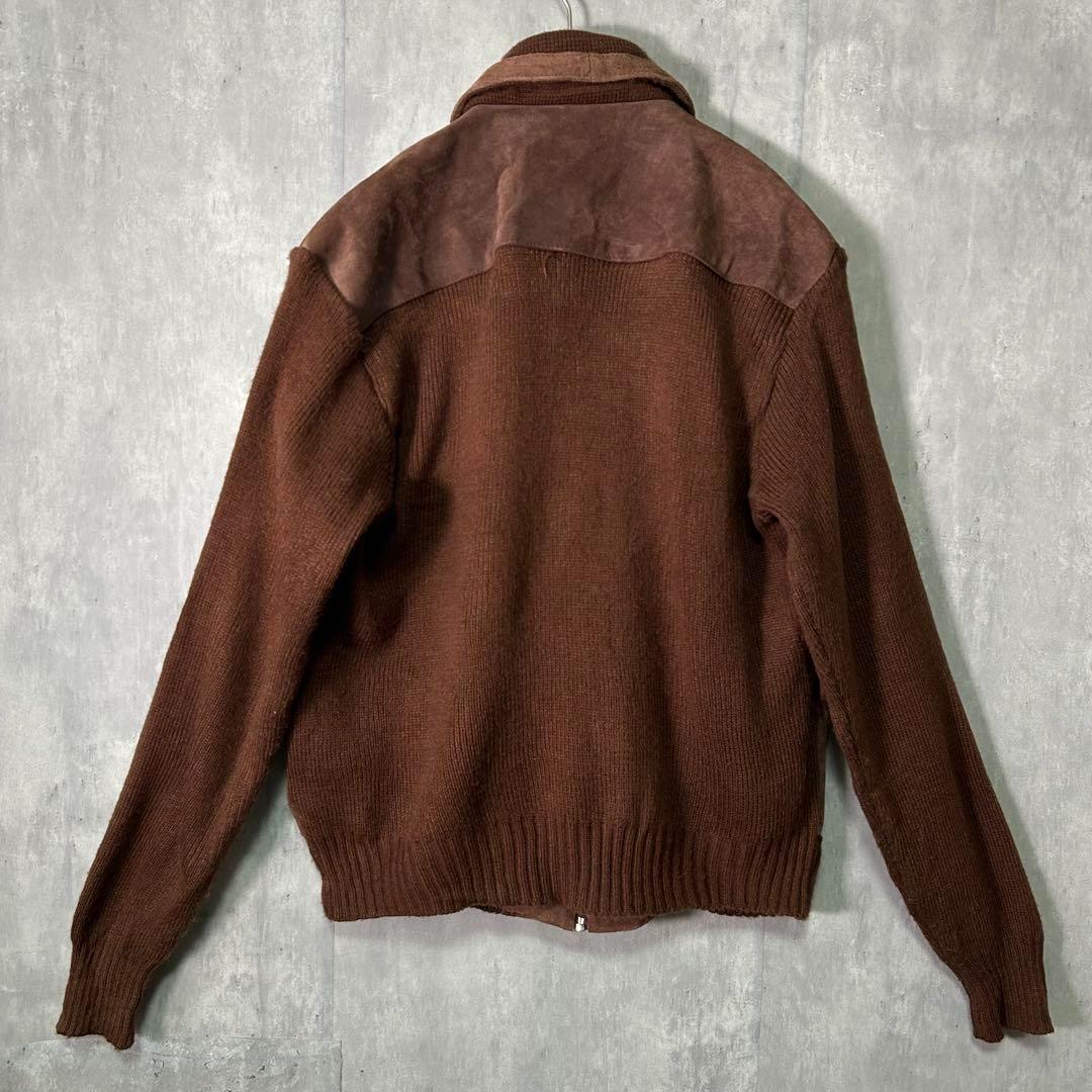 ヴィンテージ レザー ニット 切替 ジャケット 茶色 スエード - メルカリ